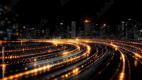 Serene night cityscape swirling golden lights evoke sense of calm and wonder