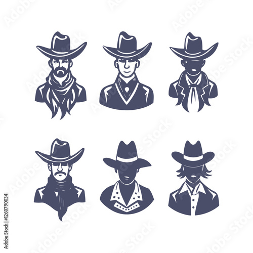 Cowboy Silhouettes Set Clip art Vector Illustration