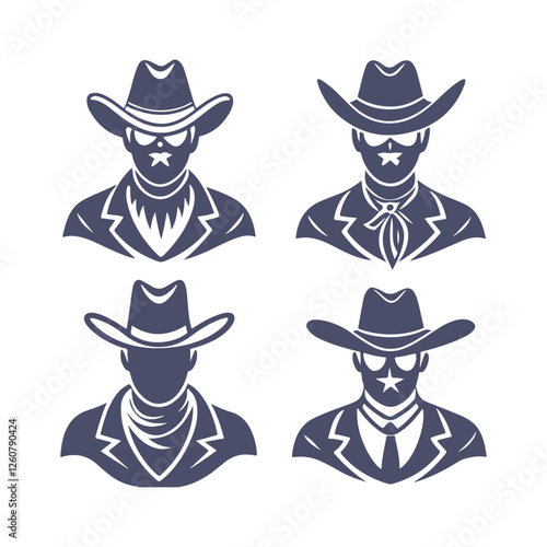 Cowboy Silhouettes Set Clip art Vector Illustration
