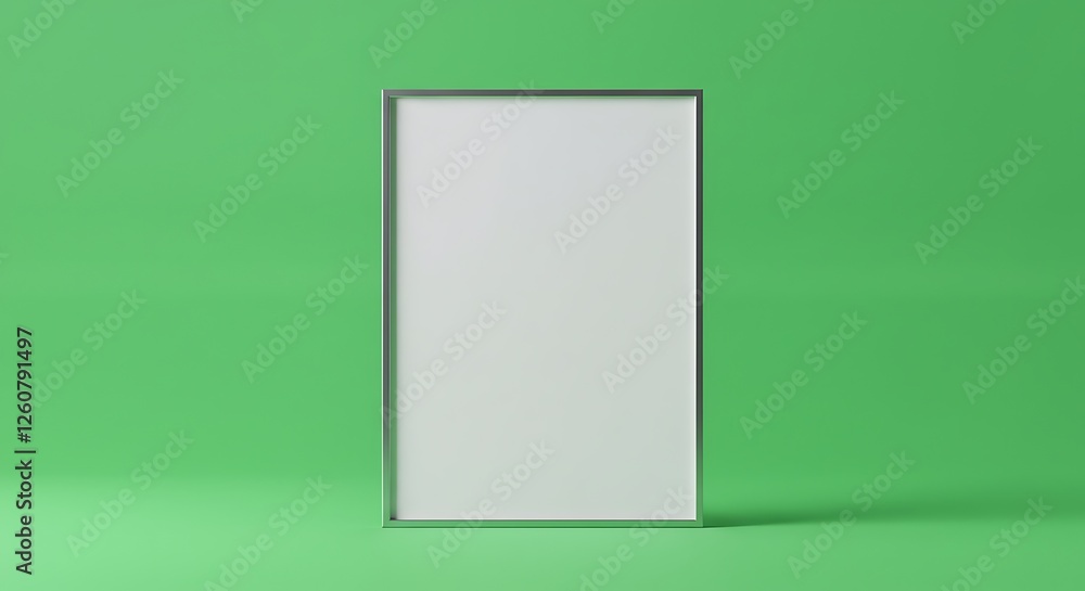 Silver Frame with Empty White Canvas on Green Background Silver Frame with Empty White Canvas on Green Background