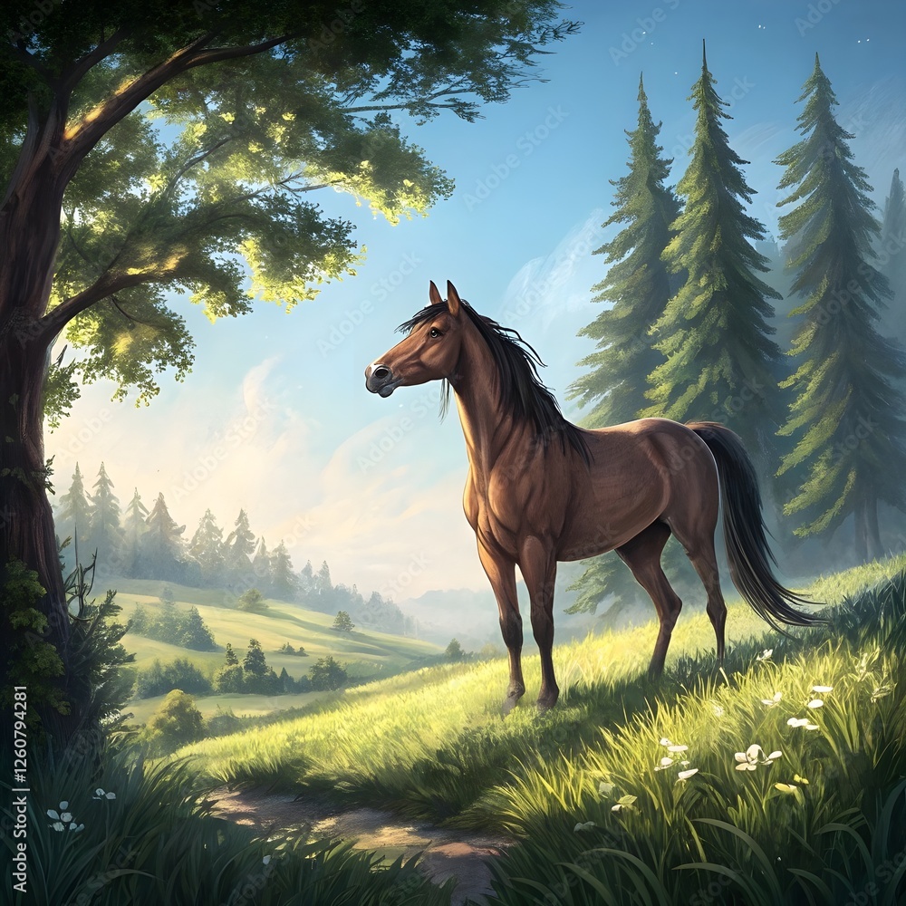 Fototapeta premium horse in nature generate image