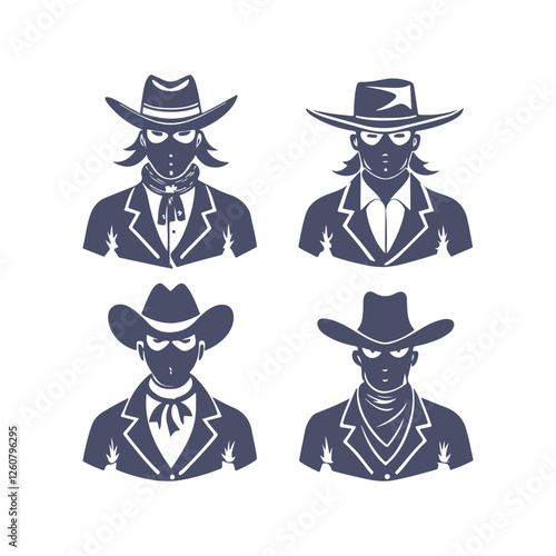 Cowboy Silhouettes Set Clip art Vector Illustration