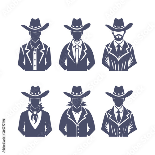 Cowboy Silhouettes Set Clip art Vector Illustration