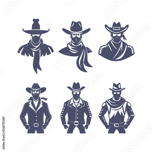 Cowboy Silhouettes Set Clip art Vector Illustration