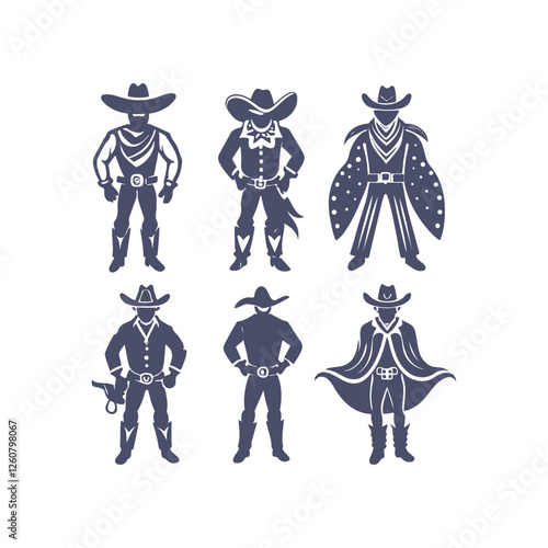 Cowboy Silhouettes Set Clip art Vector Illustration