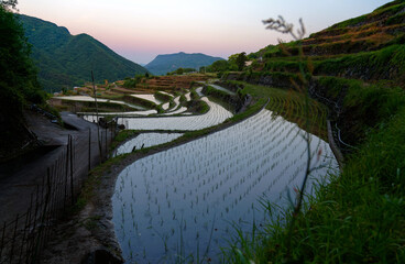 Handdoek met foto Rijstvelden Schemering boven Nakayama Senmaida Japan  © AaronPlayStation