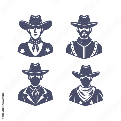 Cowboy Silhouettes Set Clip art Vector Illustration