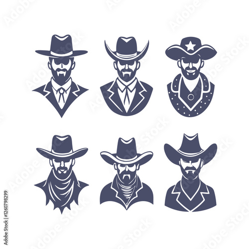 Cowboy Silhouettes Set Clip art Vector Illustration