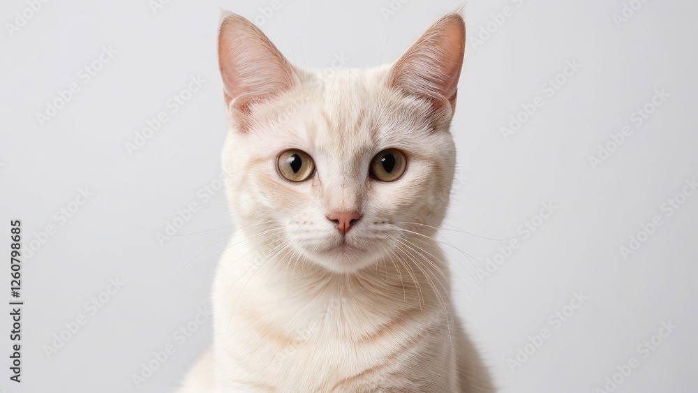 Portrait of Cream british shorthair cat on grey background Portrait of Cream british shorthair cat on grey background