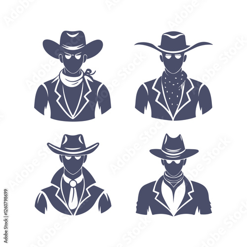 Cowboy Silhouettes Set Clip art Vector Illustration
