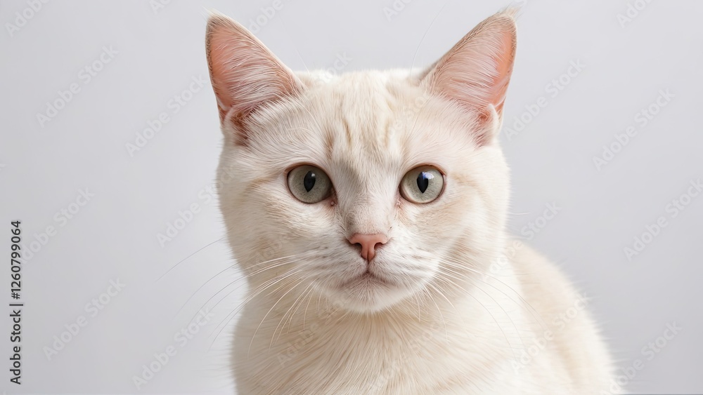 Portrait of Cream british shorthair cat on grey background Portrait of Cream british shorthair cat on grey background