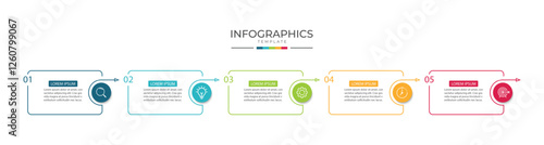 Vector infographic thin line design with marketing icons. Business concept with 5 options, steps or processes.