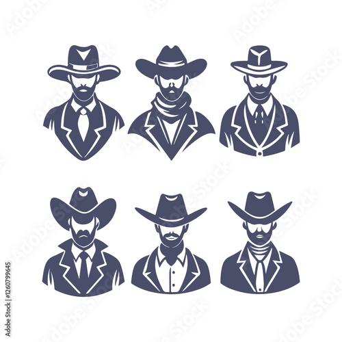 Cowboy Silhouettes Set Clip art Vector Illustration