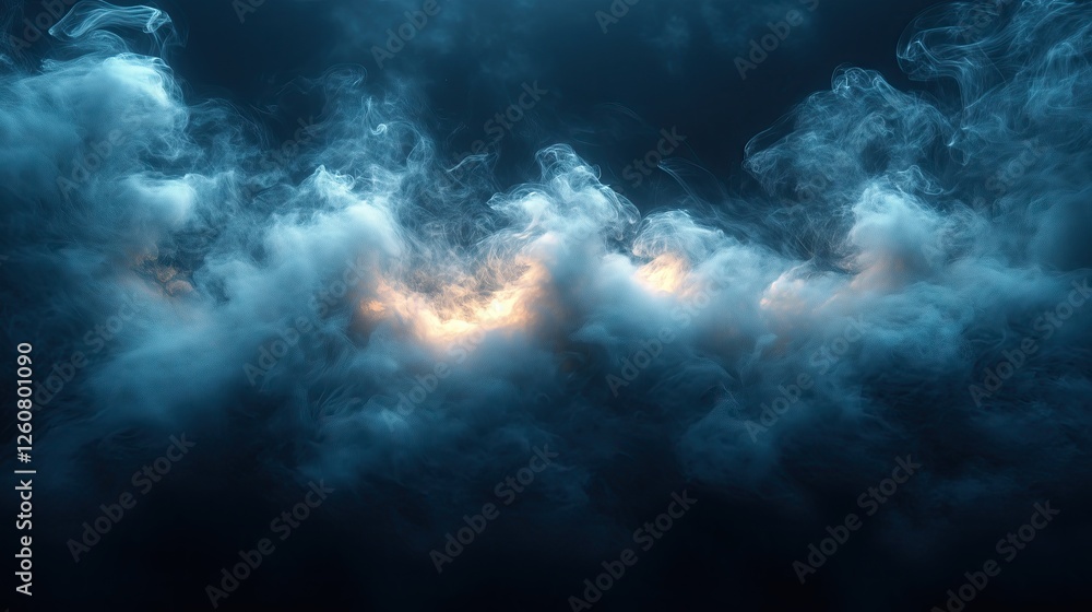 Fototapeta premium Abstract blue smoke billows across a dark blue backdrop