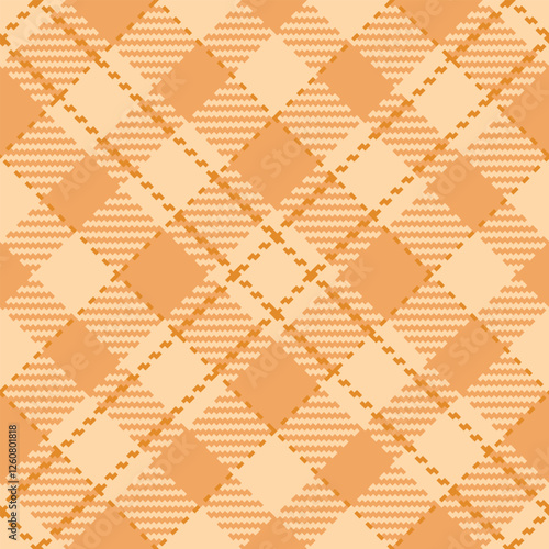 Desert plaid vector check, setting textile texture fabric. Customizable seamless pattern background tartan in orange and sandy brown colors.