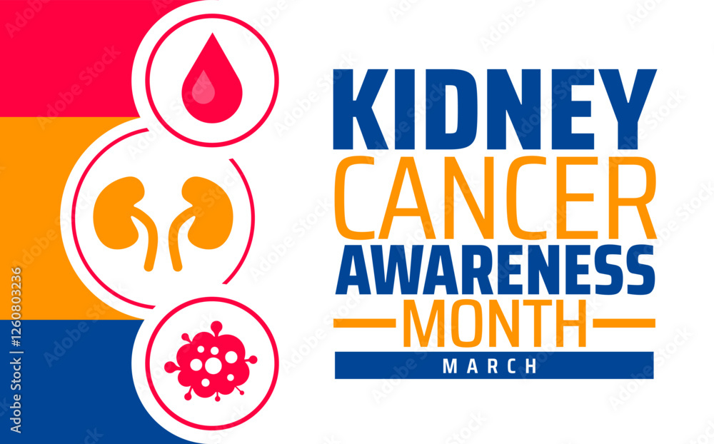Naklejka premium Kidney Cancer Awareness Month background banner or poster design template. observed every year in March. Holiday concept. Use to any Template, card, poster, placard, template.