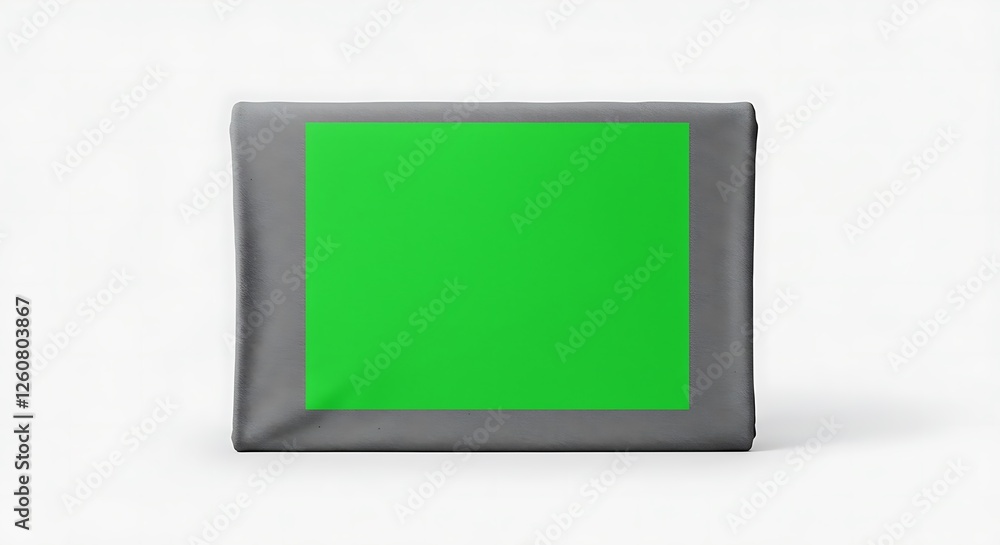Green Screen Background on Gray Pillow Ready for Digital Compositing Green Screen Background on Gray Pillow Ready for Digital Compositing