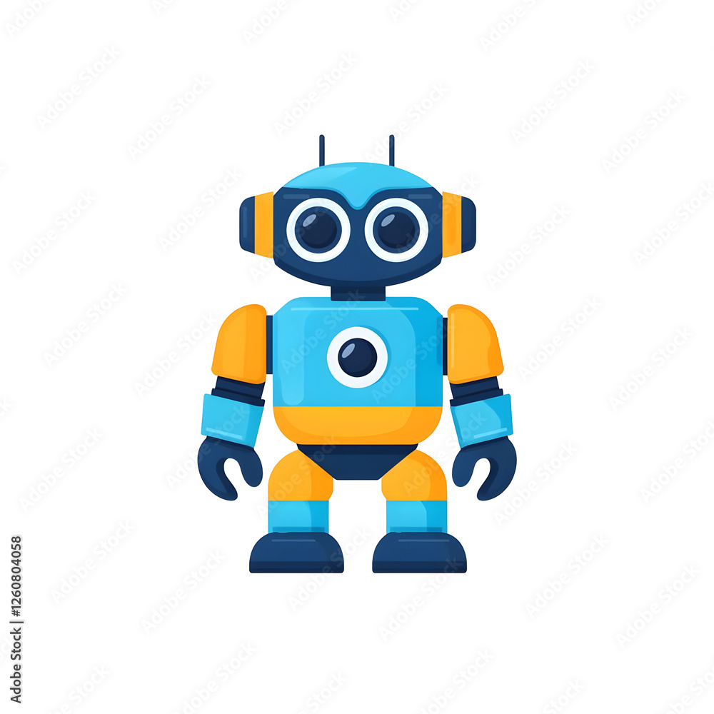 Friendly Cartoon Robot Character with Blue and Orange Design Friendly Cartoon Robot Character with Blue and Orange Design