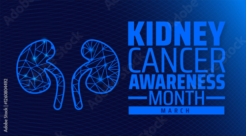 Kidney Cancer Awareness Month blue color technology concept Kidney design background banner or poster design template. observed every year in March. Holiday concept. Use to any Template, card, poster.