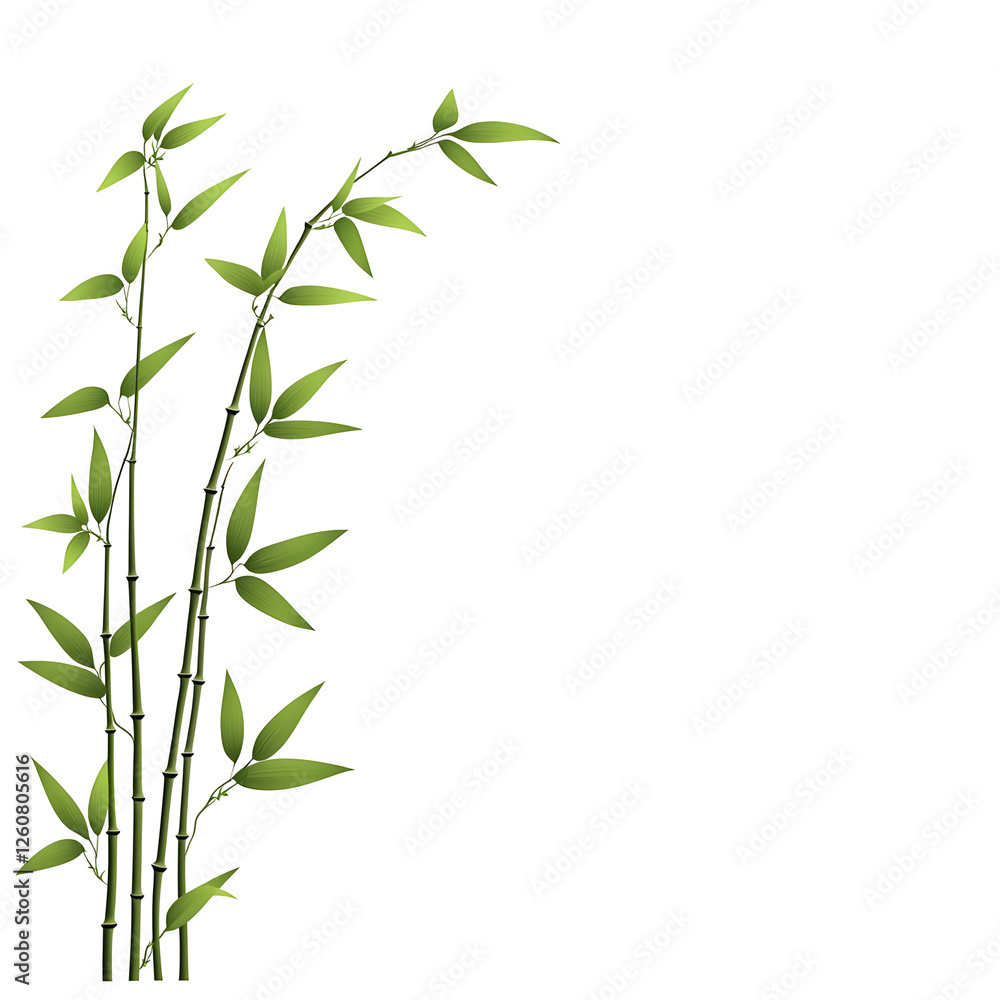 Fototapeta premium Lush Green Bamboo Shoots with Delicate Leaves on a White Background