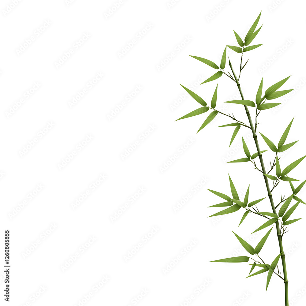 Naklejka premium Lush Green Bamboo Stems with Fresh Leaves Against White Background