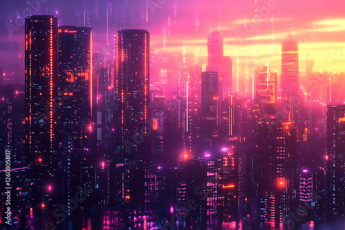 Wallpaper Mural An abstract digital banner featuring a data connection theme in black and violet neon colors.  Torontodigital.ca