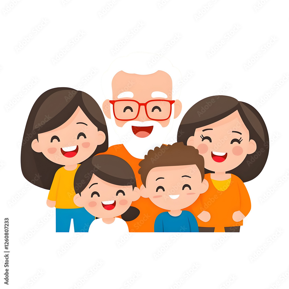 Happy Family Portrait with Grandparents and Children Smiling Together Happy Family Portrait with Grandparents and Children Smiling Together