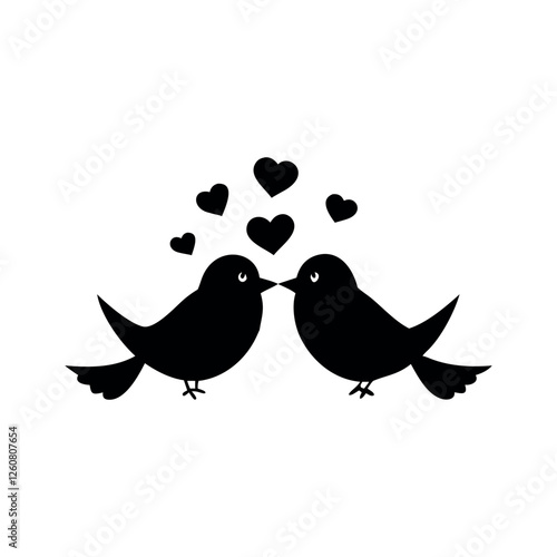 Black Silhouette Valentin's day love bird vector
