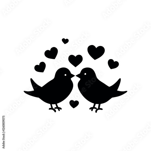 Black Silhouette Valentin's day love bird vector