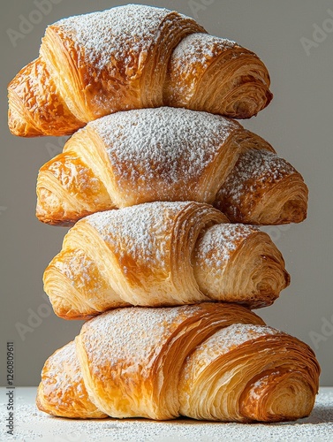 Stacked croissants with powdered sugar dusting photo