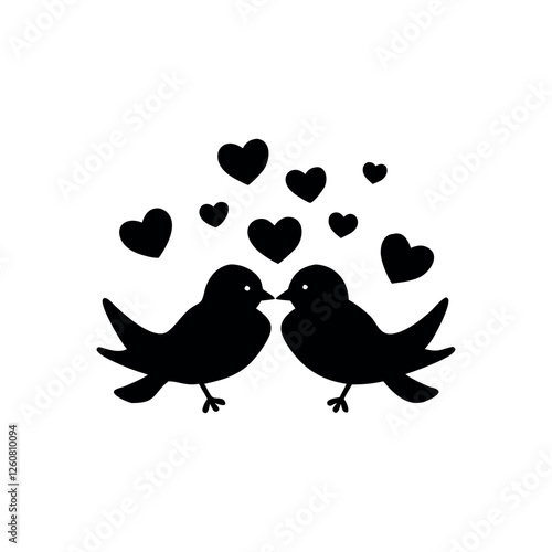 Black Silhouette Valentin's day love bird vector