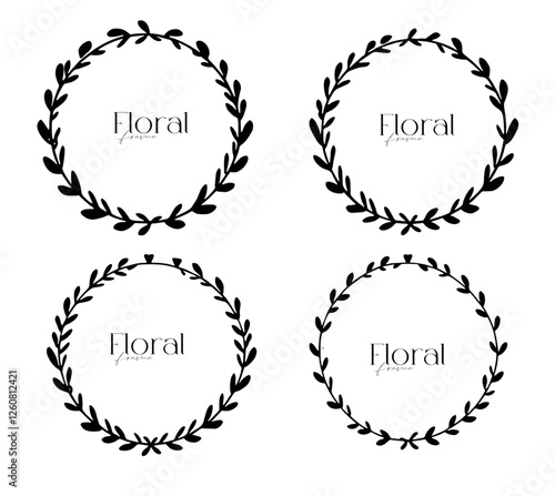 Set of black laurels frames branches. Vintage laurel wreaths collection. Hand drawn vector laurel leaves decorative elements. Leaves, swirls, ornate, award, icon. Vector illustration.