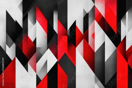 Dynamic interplay of red, black, and white shapes creates a striking abstract composition in a modern art exhibit