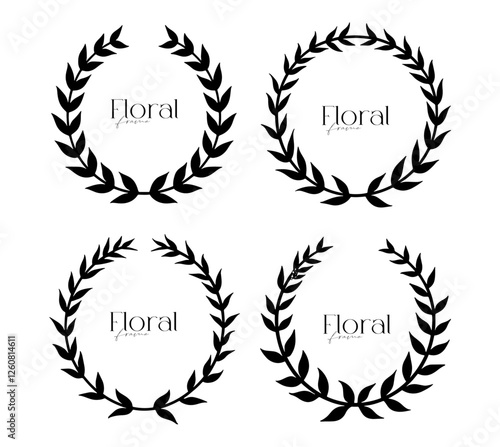 Set of black laurels frames branches. Vintage laurel wreaths collection. Hand drawn vector laurel leaves decorative elements. Leaves, swirls, ornate, award, icon. Vector illustration.