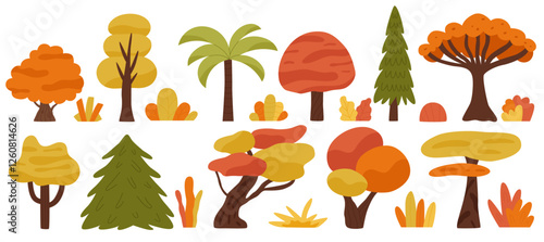 Autumn set with trees