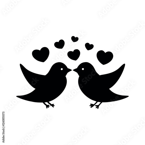 Black Silhouette Valentin's day love bird vector