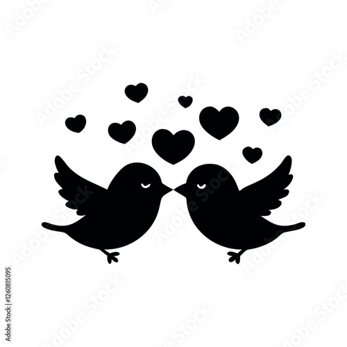Black Silhouette Valentin's day love bird vector