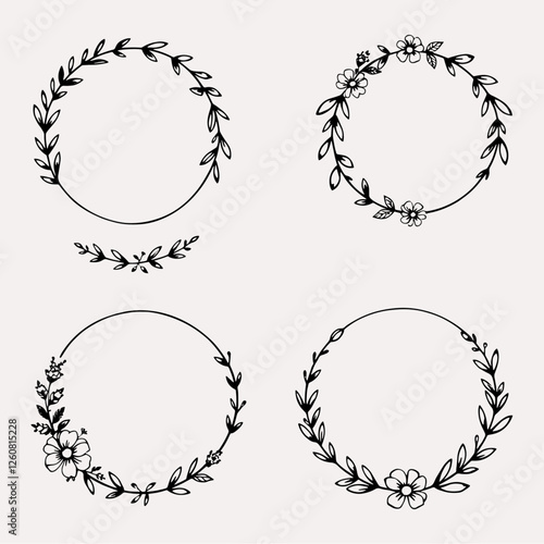 Set of black laurels frames branches. Vintage laurel wreaths collection. Hand drawn vector laurel leaves decorative elements. Leaves, swirls, ornate, award, icon. Vector illustration.