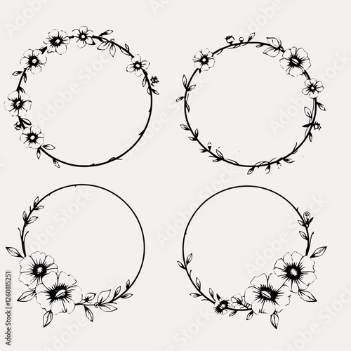 Set of black laurels frames branches. Vintage laurel wreaths collection. Hand drawn vector laurel leaves decorative elements. Leaves, swirls, ornate, award, icon. Vector illustration.