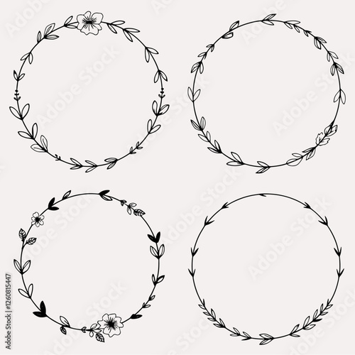 Set of black laurels frames branches. Vintage laurel wreaths collection. Hand drawn vector laurel leaves decorative elements. Leaves, swirls, ornate, award, icon. Vector illustration.