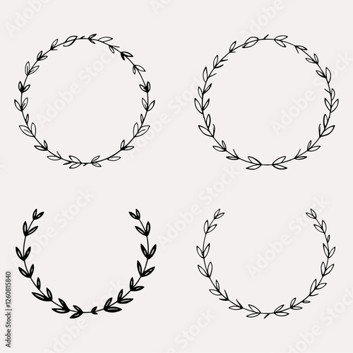 Set of black laurels frames branches. Vintage laurel wreaths collection. Hand drawn vector laurel leaves decorative elements. Leaves, swirls, ornate, award, icon. Vector illustration.