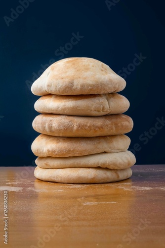 Stuck of Tunisian fresh Tabouna bread - flatbread on the table