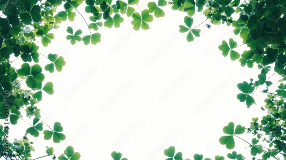Lush green clover leaves forming a perfect border around a bright empty space, ideal for seasonal promotions. Lush green clover leaves forming a perfect border around a bright empty space, ideal for seasonal promotions.