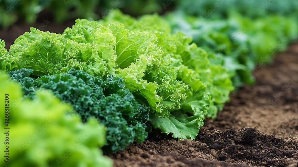 Kale and lettuce field, organic farming, healthy food Kale and lettuce field, organic farming, healthy food