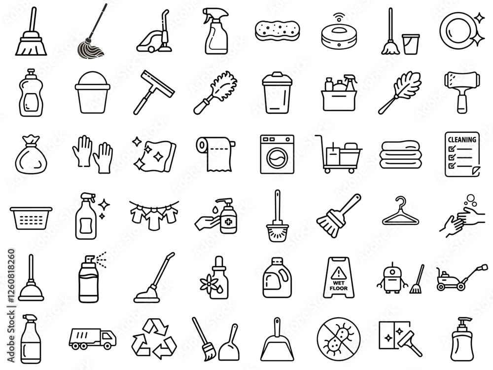 Collection of cleaning icons on a transparent background, cleaning concept Collection of cleaning icons on a transparent background, cleaning concept