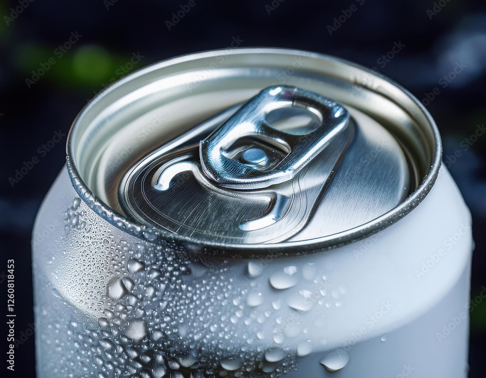White soda can highlighted with HDR sharpness, water in hyper-realistic detail White soda can highlighted with HDR sharpness, water in hyper-realistic detail