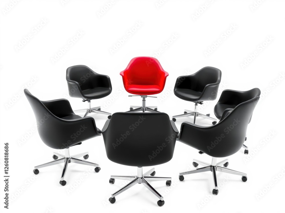 Obraz premium Red chair in a circle of black chairs