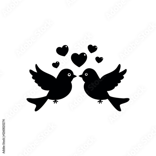 Black Silhouette Valentin's day love bird vector