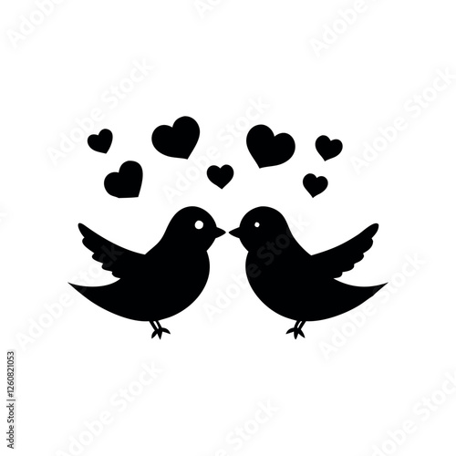 Black Silhouette Valentin's day love bird vector