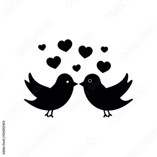 Black Silhouette Valentin's day love bird vector